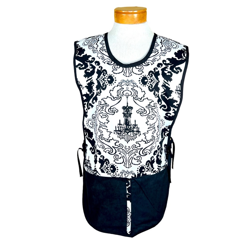 Apron for Cooking / Art Black & White Chandelier Print With Faux Suede Pockets